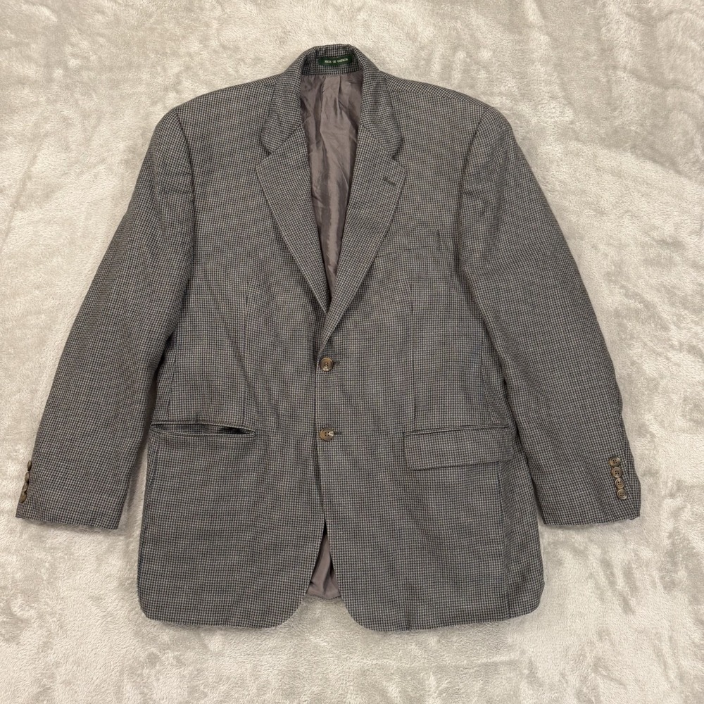 Lauren Ralph Lauren Blazer Jacket Mens 43R Houndstooth Silk Wool Made In Canada